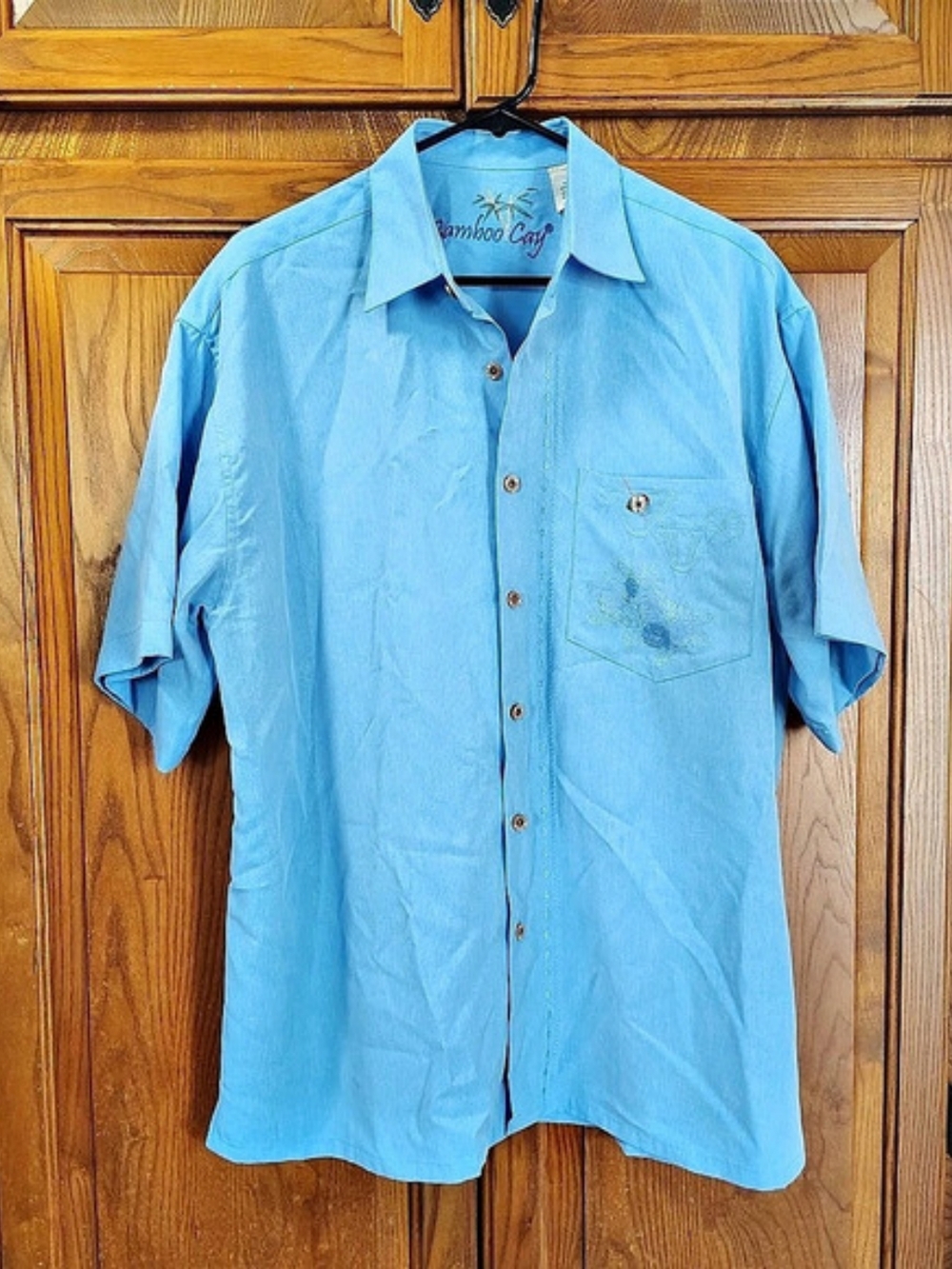 Bamboo Cay Martini Olivas Embroidered Button Up Shirt Blue Modal Size Medium